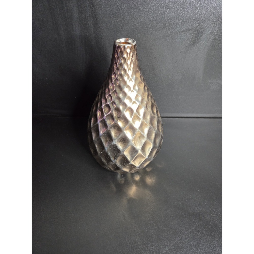 Mercury Glass Diamond Texture Teardrop Vase – Silver Decorative Home Accent – 8"